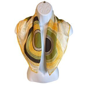 Vintage Ricardo Womens Square Scarf Circular Black Green Yellow  Bandana Boho